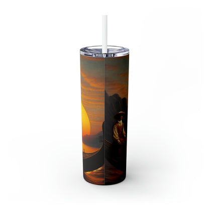 "Golden Twilight in the Italian Gondola" - The Alien Maars® Skinny Tumbler with Straw 20oz Renaissance Art Style