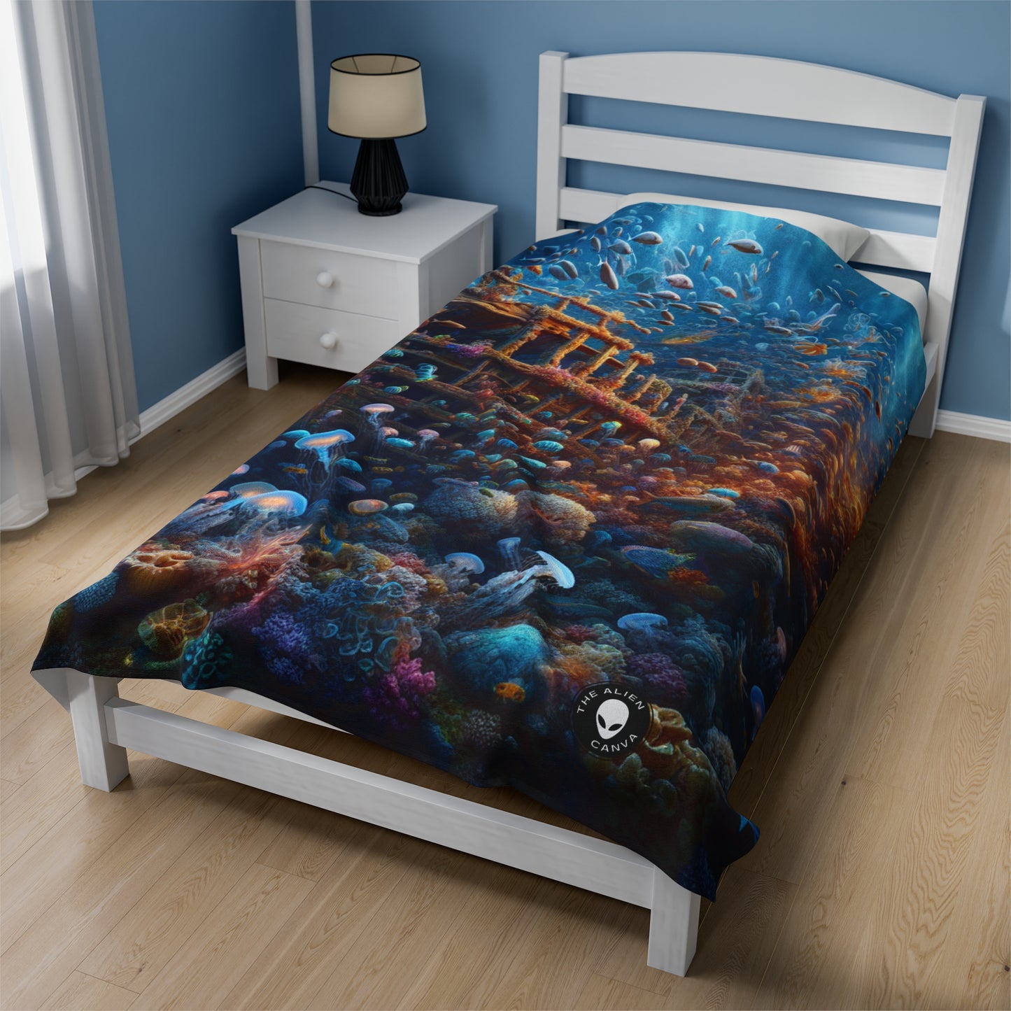 "Enigmatic Underwater World" - The Alien Velveteen Plush Blanket