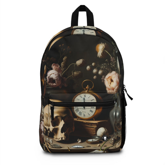 "Dégradation numérique : une vanité contemporaine examinant le consumérisme au 21e siècle" - The Alien Backpack Vanitas Painting