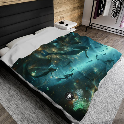 "Enchantment Below: A Bioluminescent Underwater Metropolis" - The Alien Velveteen Plush Blanket