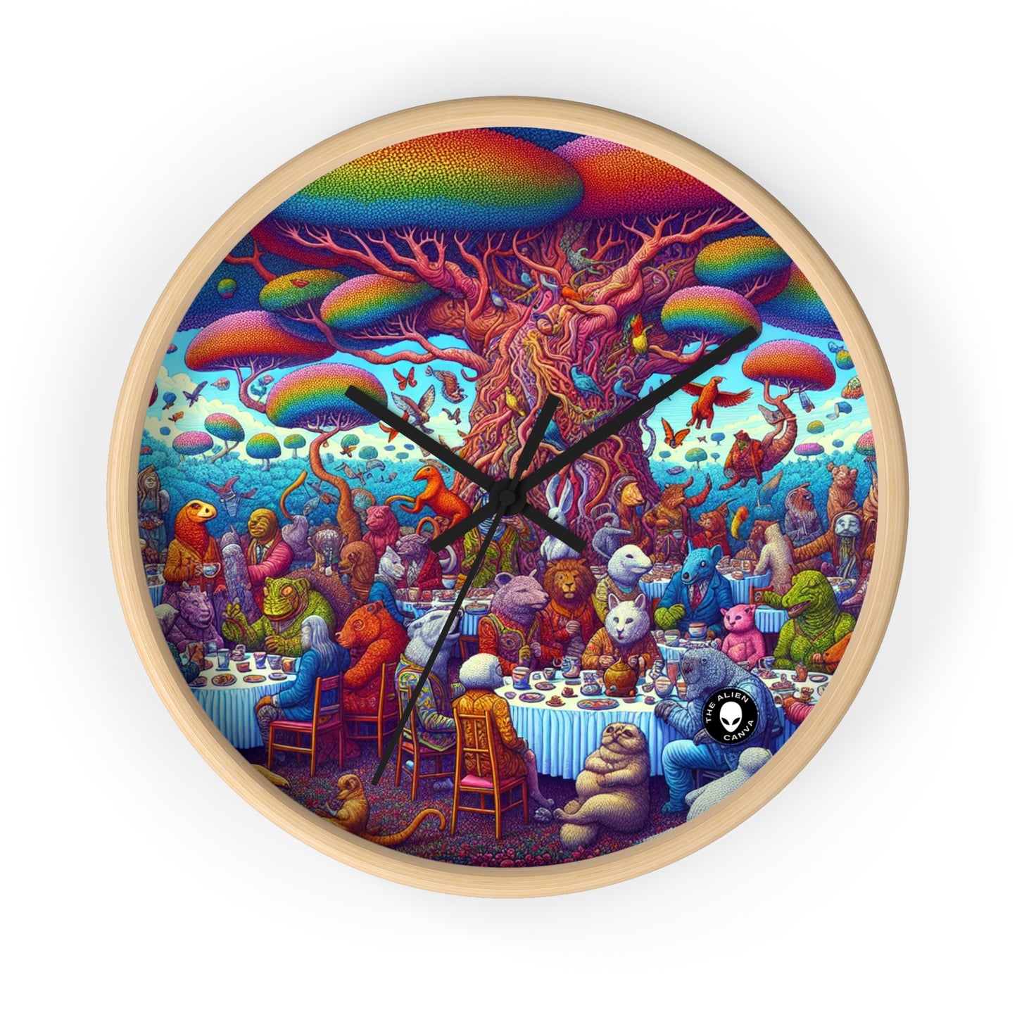 "Animal Tea Party in a Rainbow Wonderland" - The Alien Wall Clock