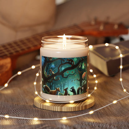 "Mystical Menagerie: Creatures frolicking in an enchanted forest" - The Alien Scented Soy Candle 9oz