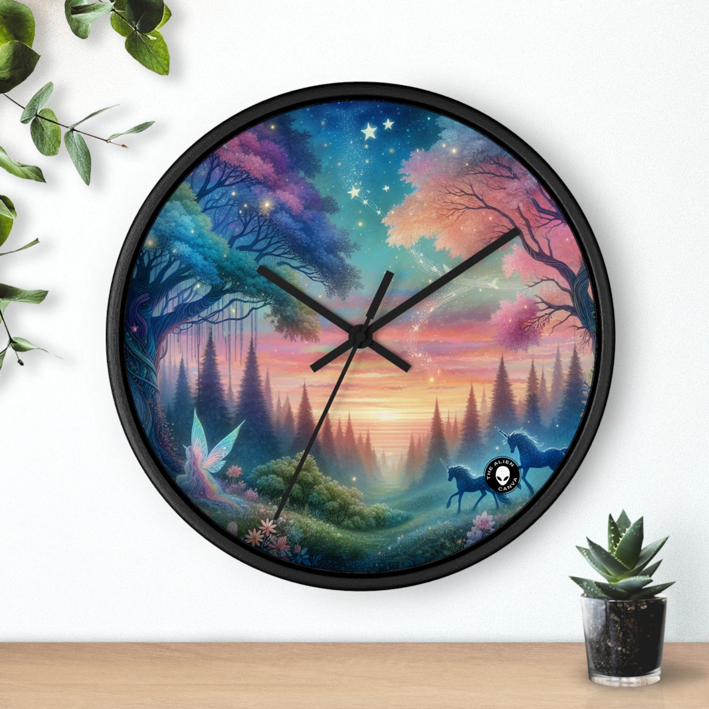 "Enchanted Dusk: A Magical Forest Painting" - The Alien Wall Clock