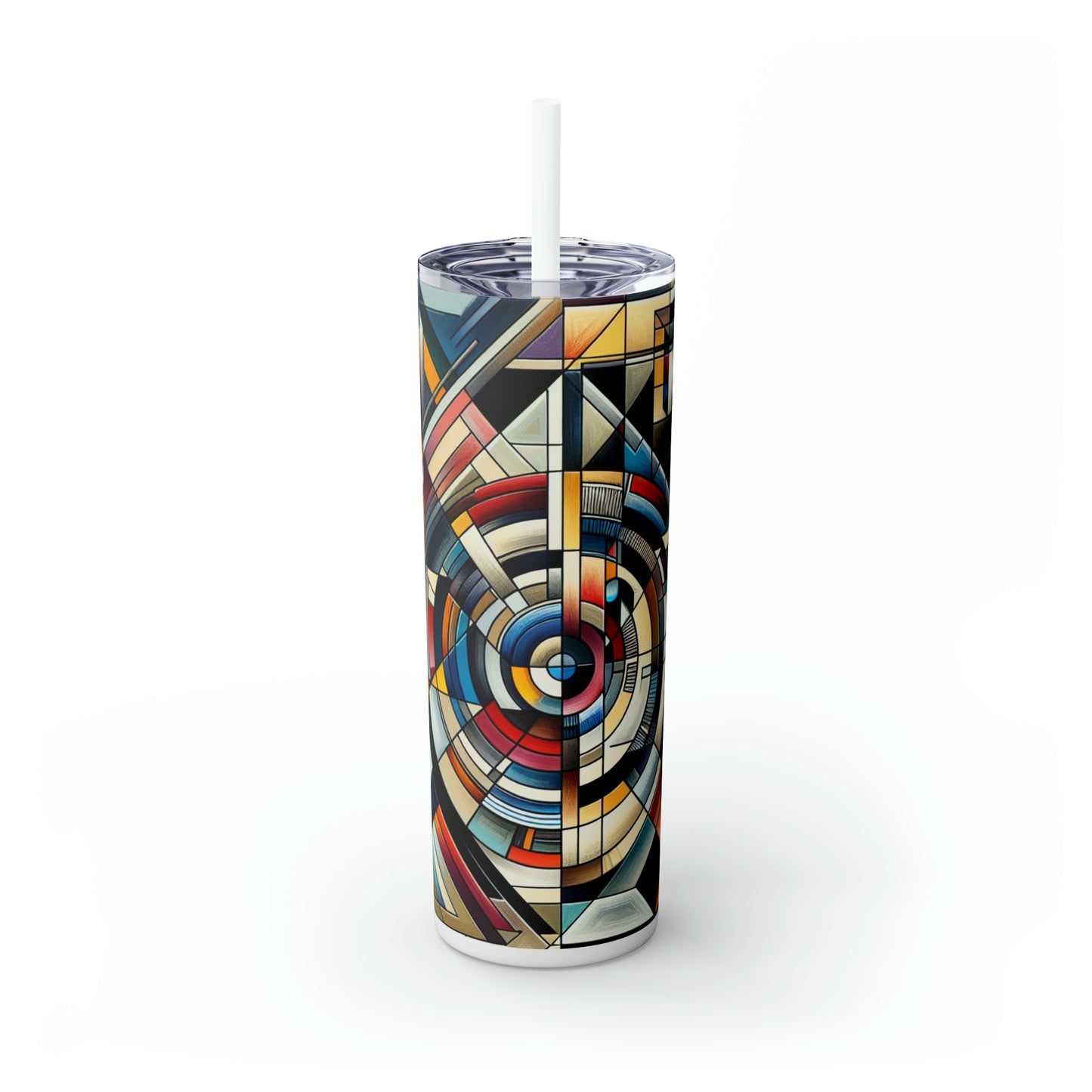 "City Lights: Geometric Nightfall" - The Alien Maars® Skinny Tumbler with Straw 20oz Geometric Abstraction