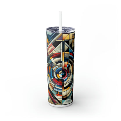 « Lumières de la ville : tombée de la nuit géométrique » - The Alien Maars® Skinny Tumbler avec paille 20oz Abstraction géométrique