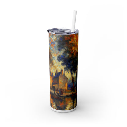 "Rainy Evening: A Post-Impressionist Cityscape" - The Alien Maars® Skinny Tumbler with Straw 20oz Post-Impressionism