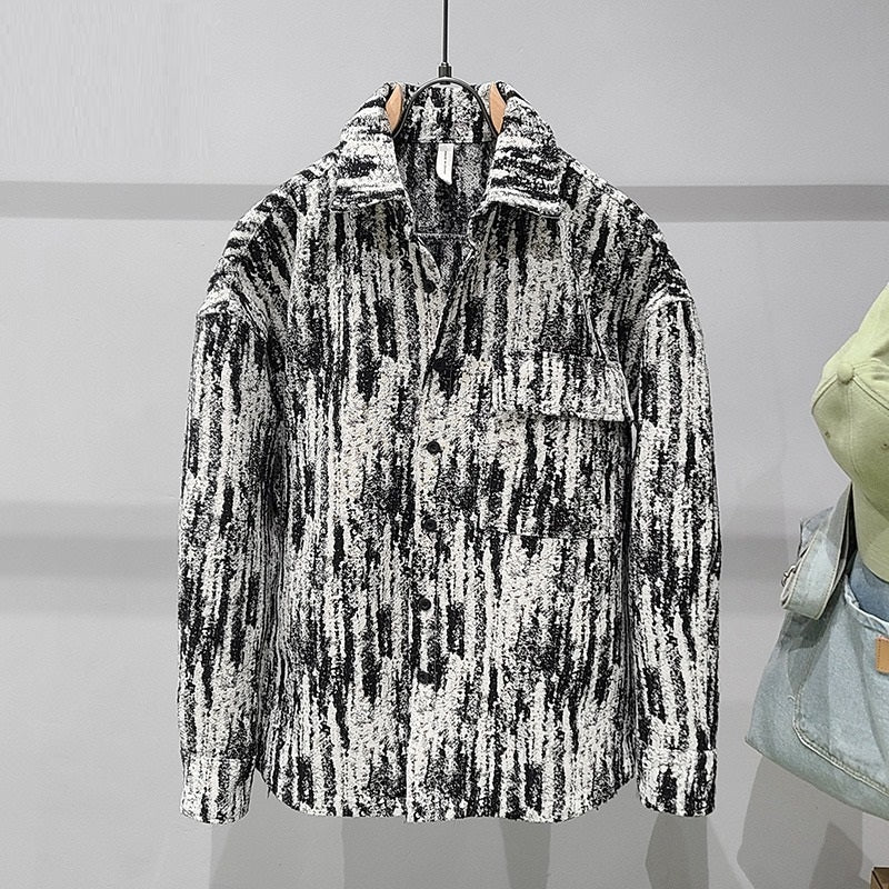 Chaqueta estilo camisa de manga larga con estampado Tie Dye de tweed para hombre