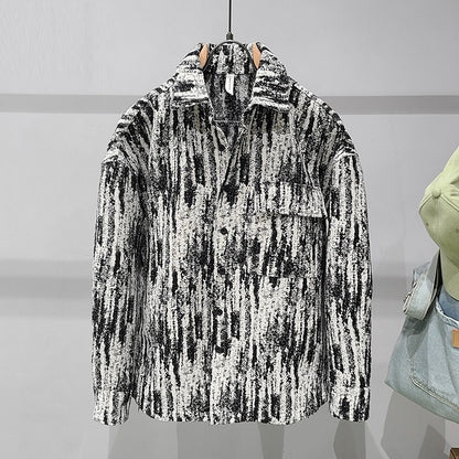 Veste chemise à manches longues en tweed imprimé tie-dye pour hommes