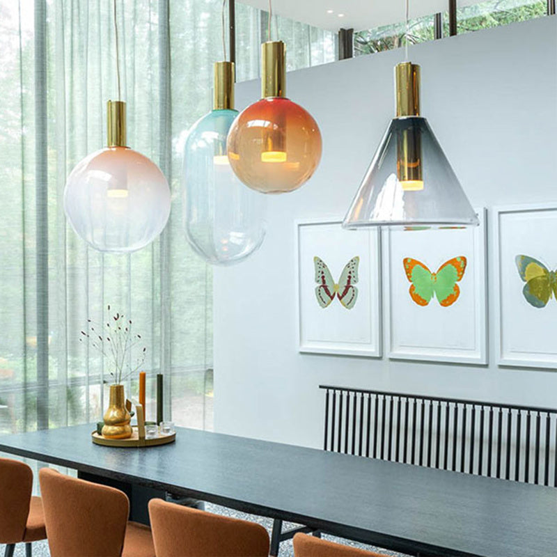 Nordic Art Geometric Conical Stained Glass Ball Chandelier