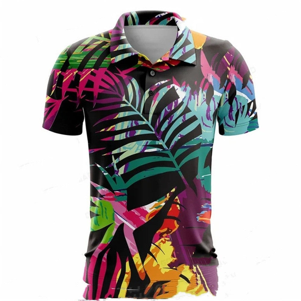 Summer Golf Polo Shirt Men's Printed Short Sleeve