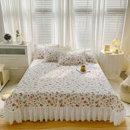 Cotton Lace Embroidery Quilted Bed Cover Series Three-piece Set