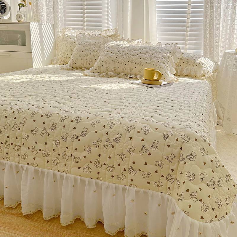 Cotton Lace Embroidery Quilted Bed Cover Series Three-piece Set