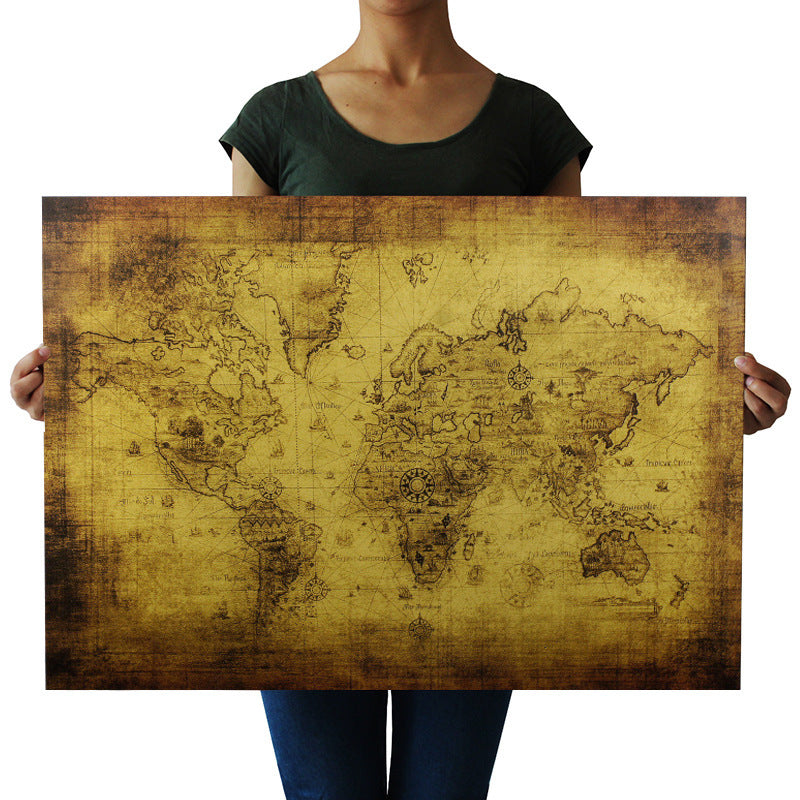 Póster retro de papel Kraft con mapa del tesoro del mundo, pintura decorativa