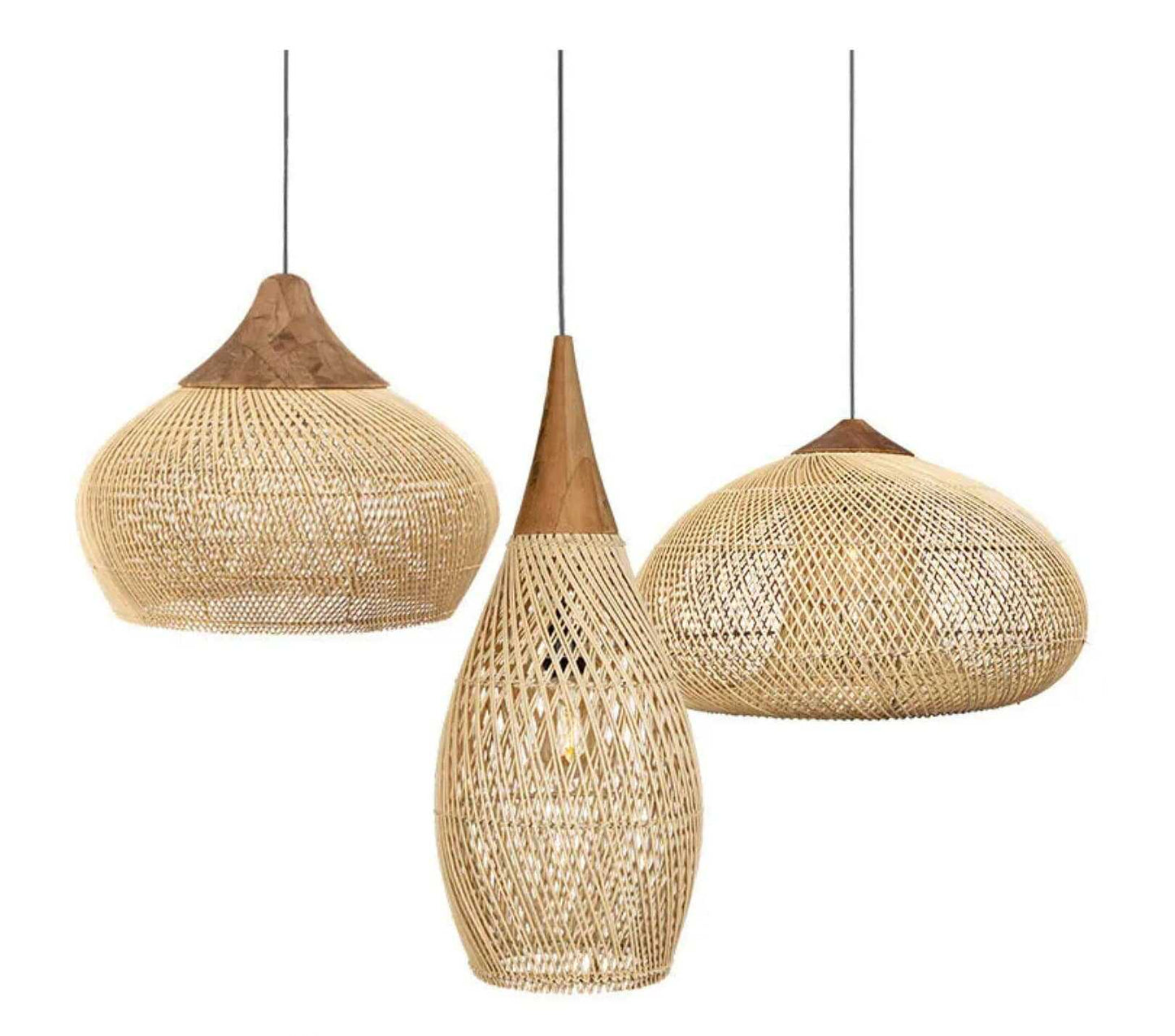 Vintage Living Room Wooden Wind Rattan Woven Chandelier