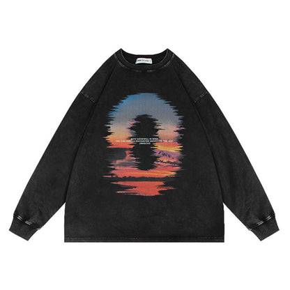 Sweat-shirt ample imprimé Sunset Reflection pour hommes