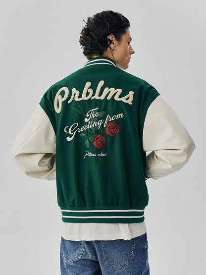 Rose Embroidered Baseball Uniform Loose High Street Jacket