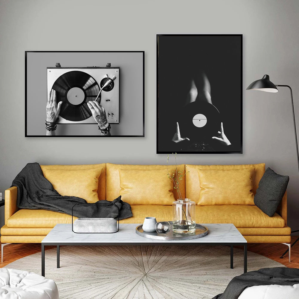 Retro Music Wall Art Black & White Vinyl Record Poster