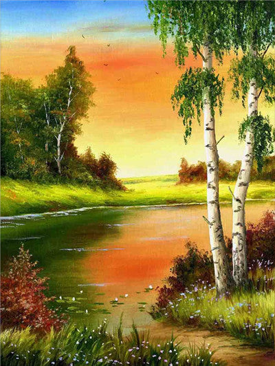 Peinture diamant cercle complet, paysage diamant, paysage d'automne