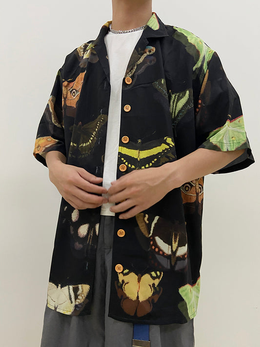 Printed Black Hawaiian Short Sleeve Shirting