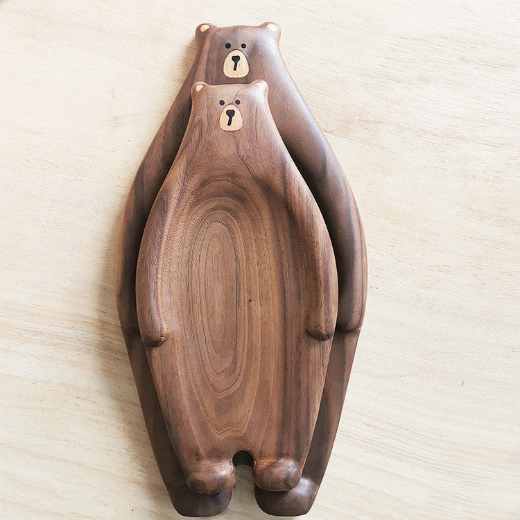 Cute Bear Wood Board Bread Plate Block Bear Shape Tray Black Walnut Cutting Board Table Decor Kitchen Accessories Coaster