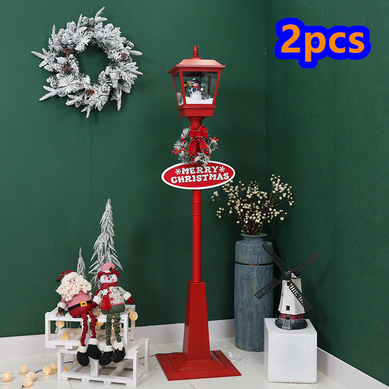 Santa Claus Snowman Christmas Tree Snowing Street Light