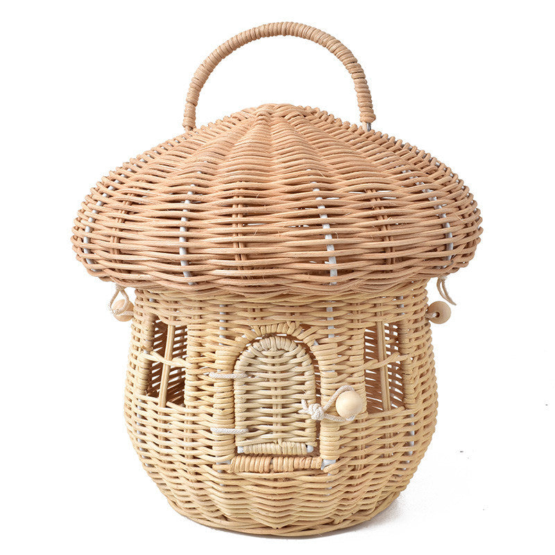 Sac tissé en rotin champignon pour enfants, petit panier nordique, boîte de rangement de jouets pour garçons et filles, décoration de chambre d'enfants