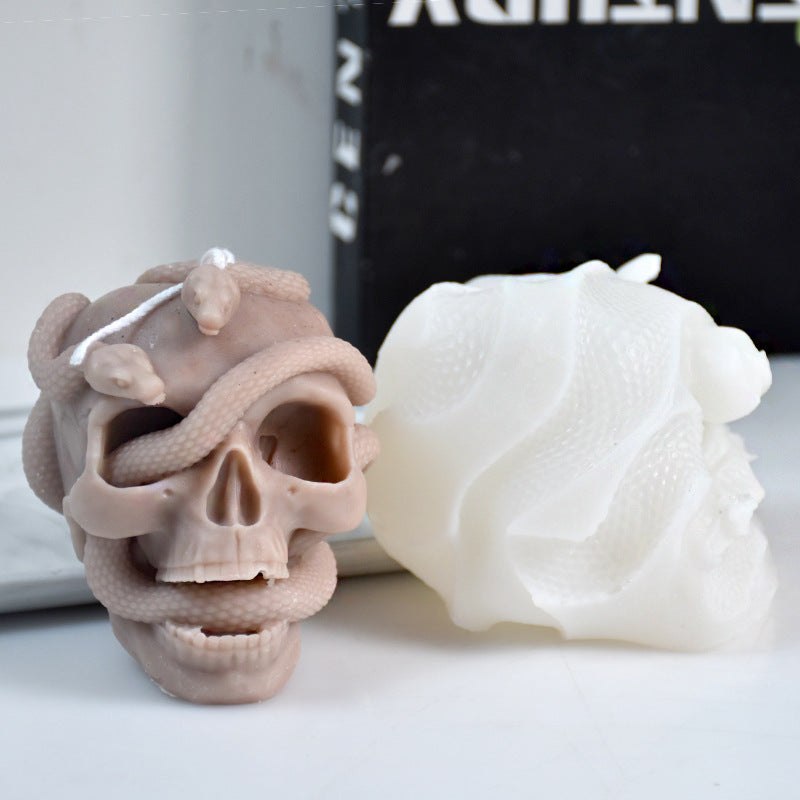 Snake Winding Skull Candle Mould DIY Halloween Simulation Plaster Decoration Silicone Mold