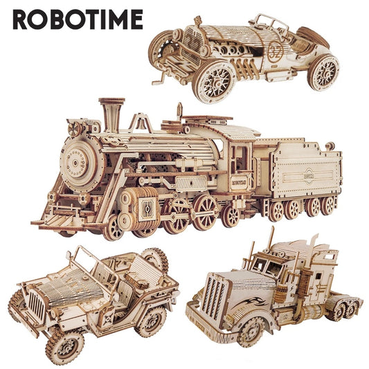 Robotime ROKR modelo de tren 3D rompecabezas de madera juguete conjunto locomotora modelo Kits de construcción para niños cumpleaños regalo de Navidad