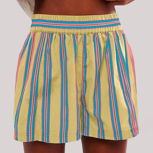 Pantalones cortos con estampado de rayas Y2K, pantalones de playa elásticos a la moda de verano con bolsillos, ropa para mujer