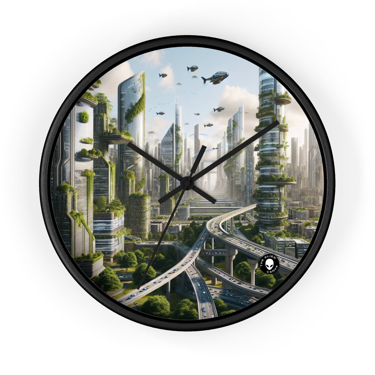 "Nature's Reclamation: A Futuristic Cityscape" - The Alien Wall Clock