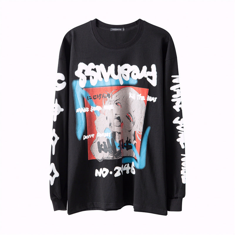 Hip-hop printed long-sleeved T-shirt