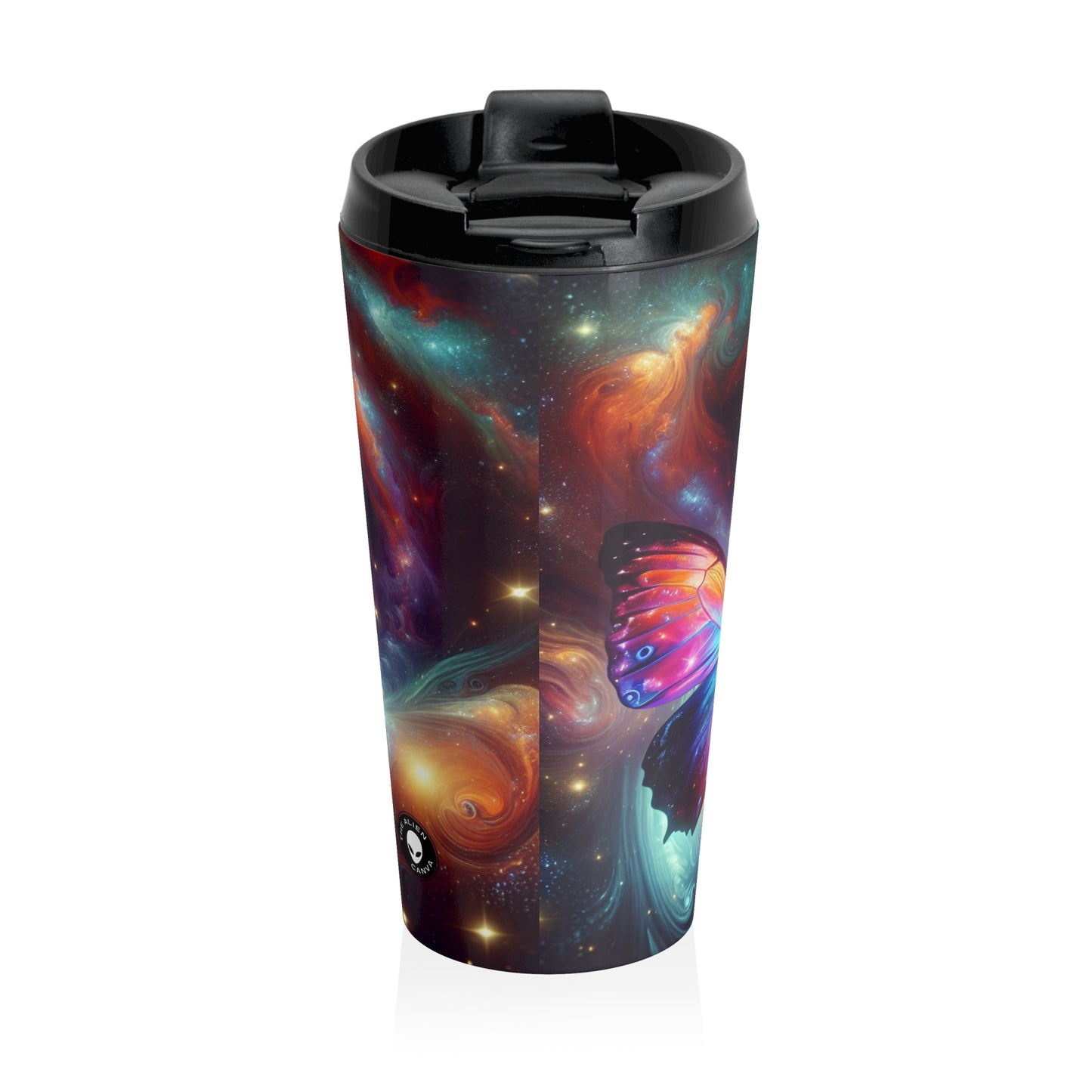 "Galactic Butterfly: A Cosmic Spectacle" - The Alien Stainless Steel Travel Mug