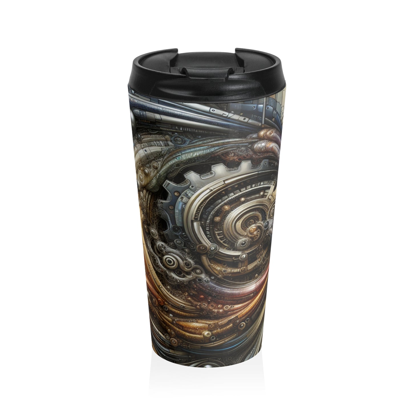 "Bio-Mech Cityscape: Harmonious Fusion" - The Alien Stainless Steel Travel Mug Bio-mechanical Art