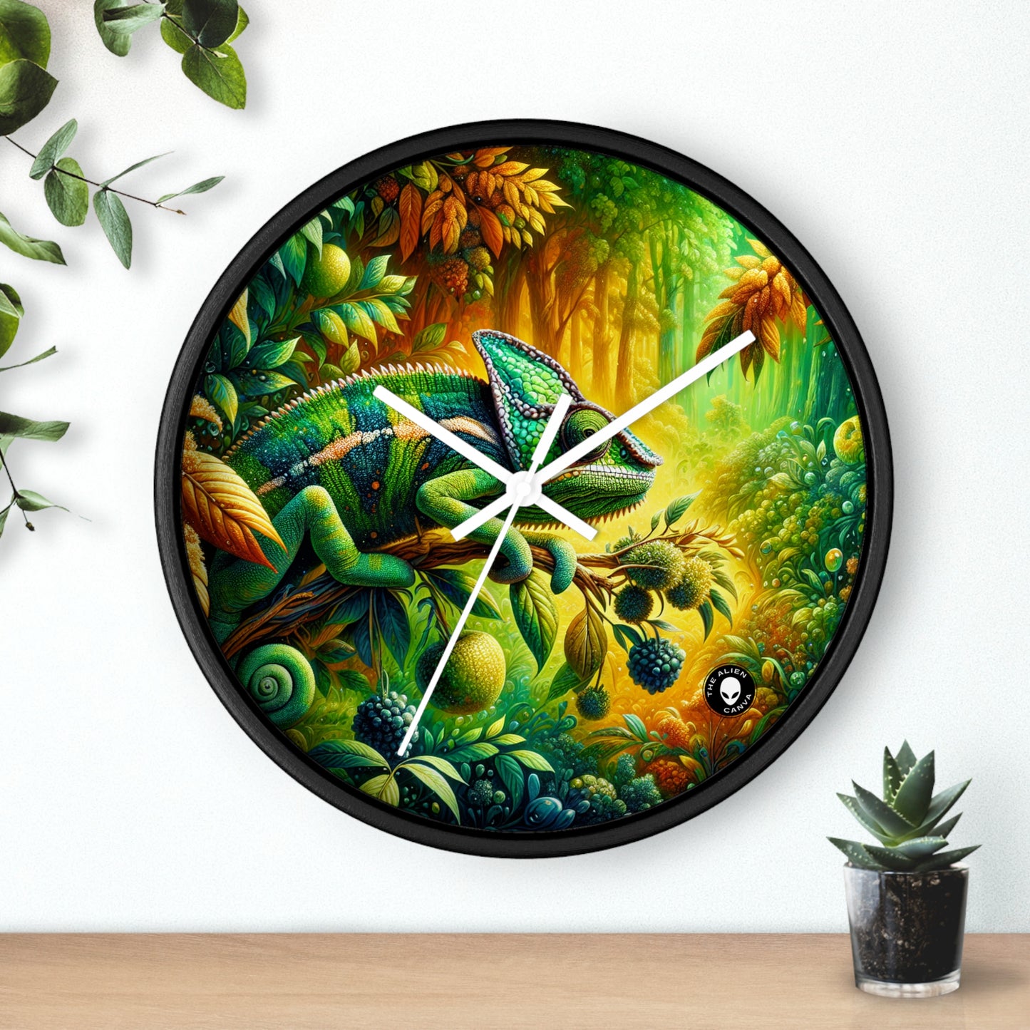 "Bois vibrants et camouflage caméléon" - L'horloge murale extraterrestre