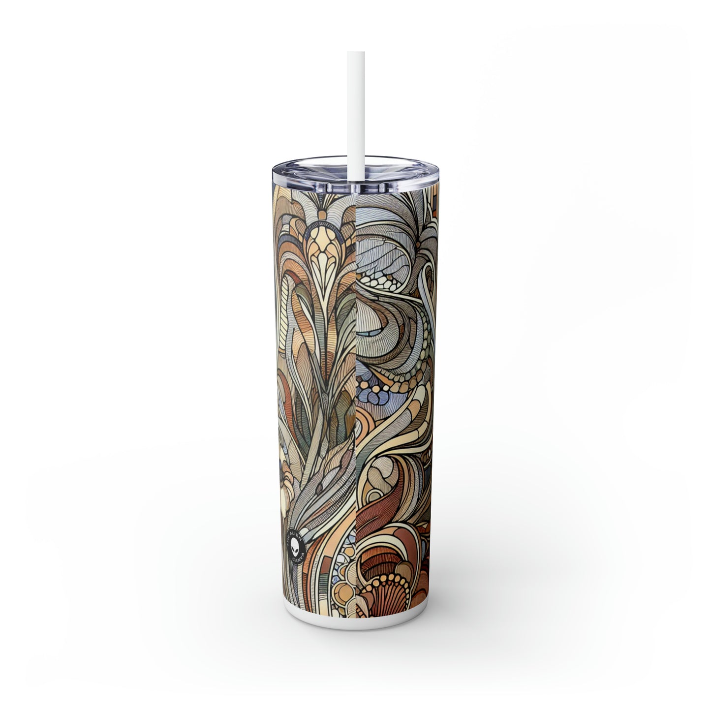 "Nature's Muse: Art Nouveau Woman" - The Alien Maars® Skinny Tumbler with Straw 20oz Art Nouveau