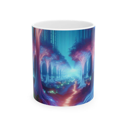 "Bosque Encantado Resplandeciente: Un Viaje hacia lo Desconocido" - Taza de Cerámica The Alien 11oz