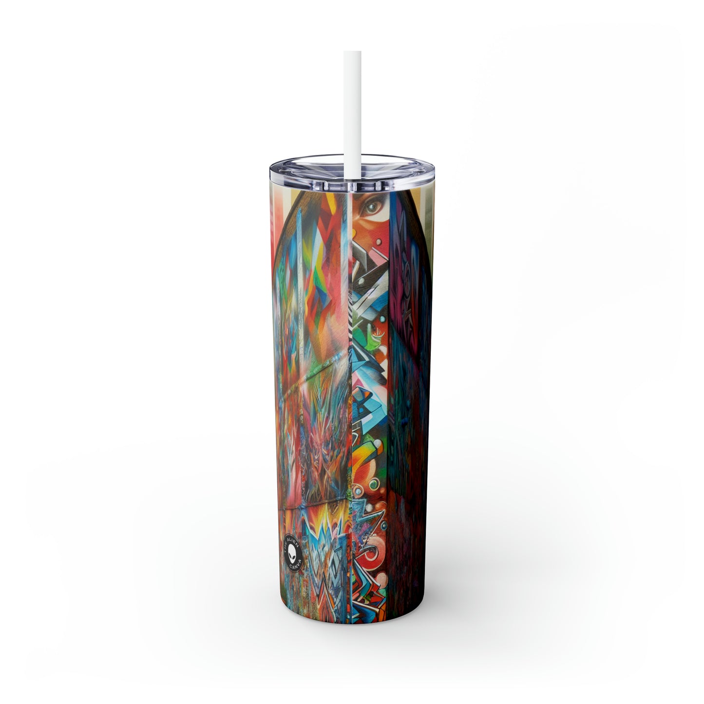 "Revolting Renaissance: A Vibrant Urban Uprising" - The Alien Maars® Skinny Tumbler avec paille 20oz Street Art / Graffiti