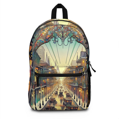 "Vivid Splendor: Una imagen del barrio francés de Nueva Orleans" - La mochila Alien estilo Art Nouveau