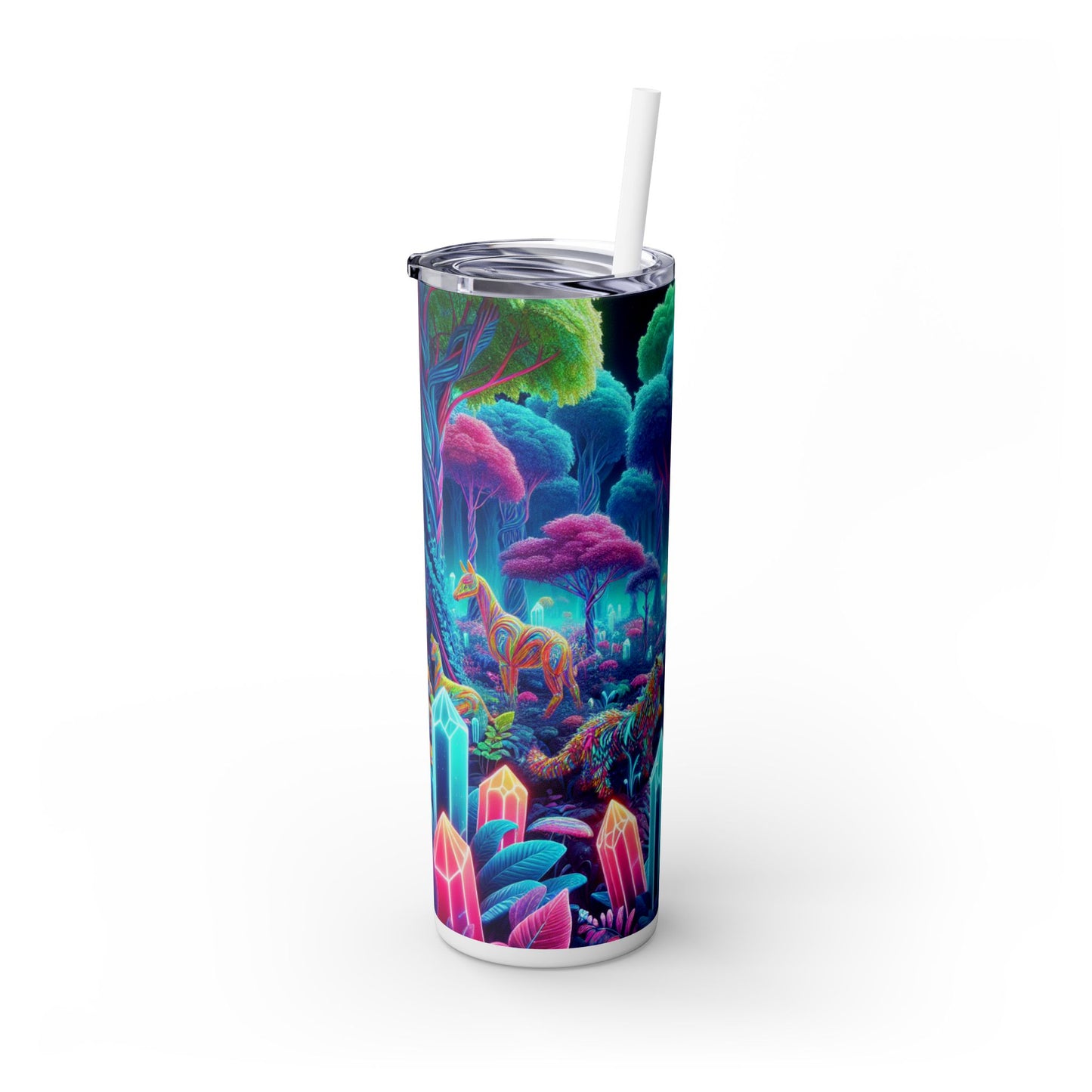 "Encantamiento resplandeciente: bosque de neón": vaso estrecho con pajita de 20 oz de Alien Maars®