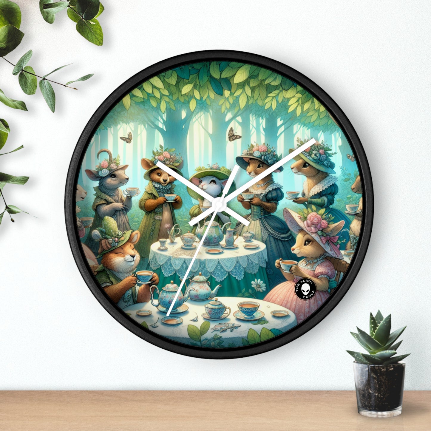 « Chapeaux fantaisie et tasses à thé : une soirée thé dans les bois » – L'horloge murale Alien