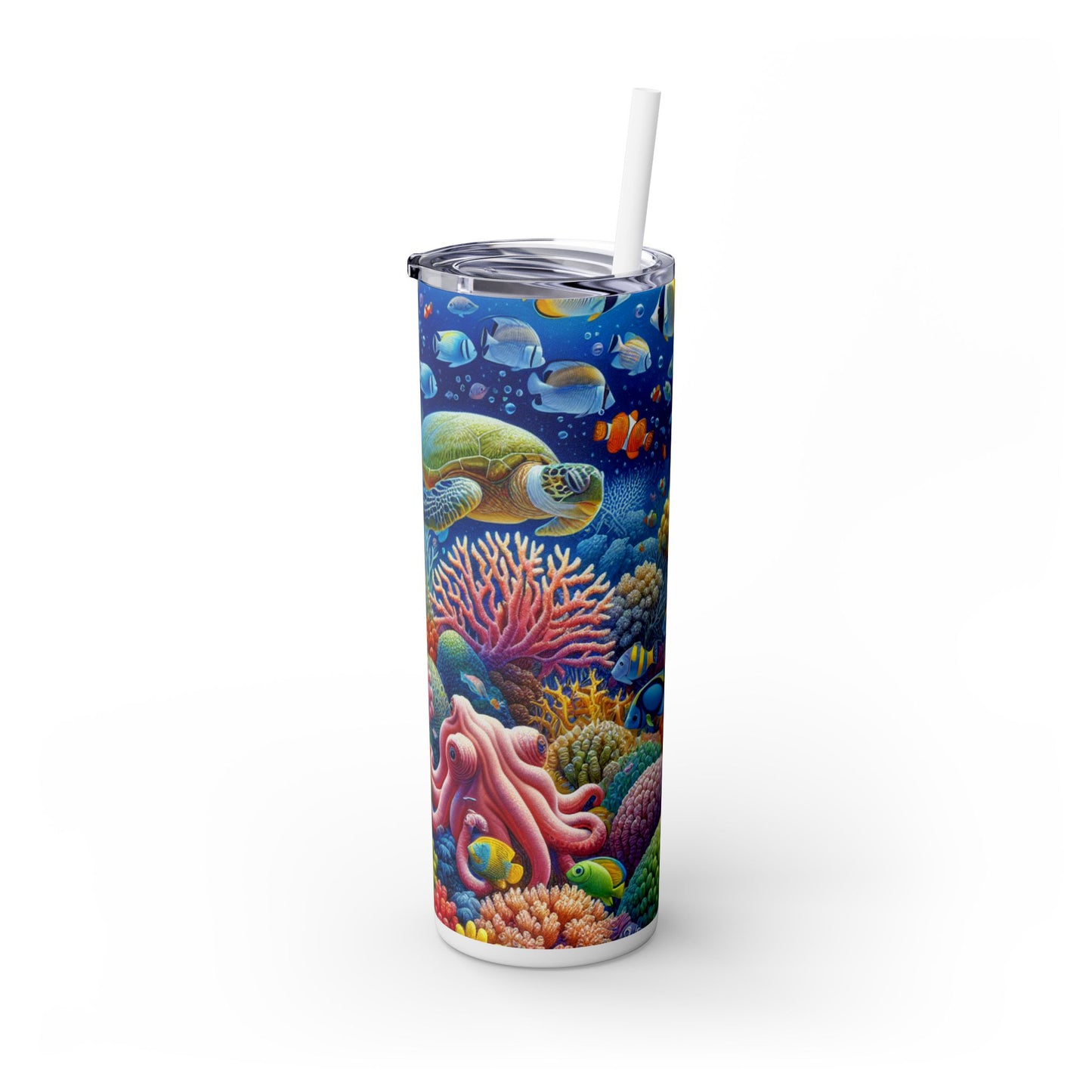 « Paradis tropical : pays des merveilles sous-marines » - Verre fin Alien Maars® avec paille 20 oz