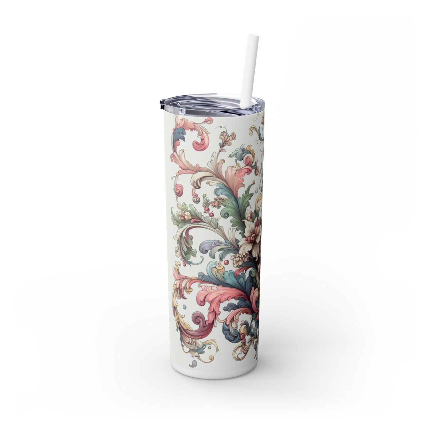 "Enchanted Elegance: A Rococo Garden Soirée" - The Alien Maars® Skinny Tumbler with Straw 20oz Rococo