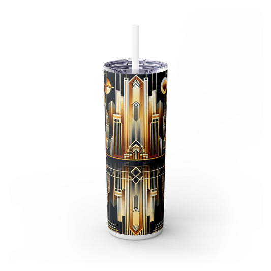 "Luxe Deco: Artistic Elegance at The Grand Hotel" - The Alien Maars® Skinny Tumbler with Straw 20oz Art Deco