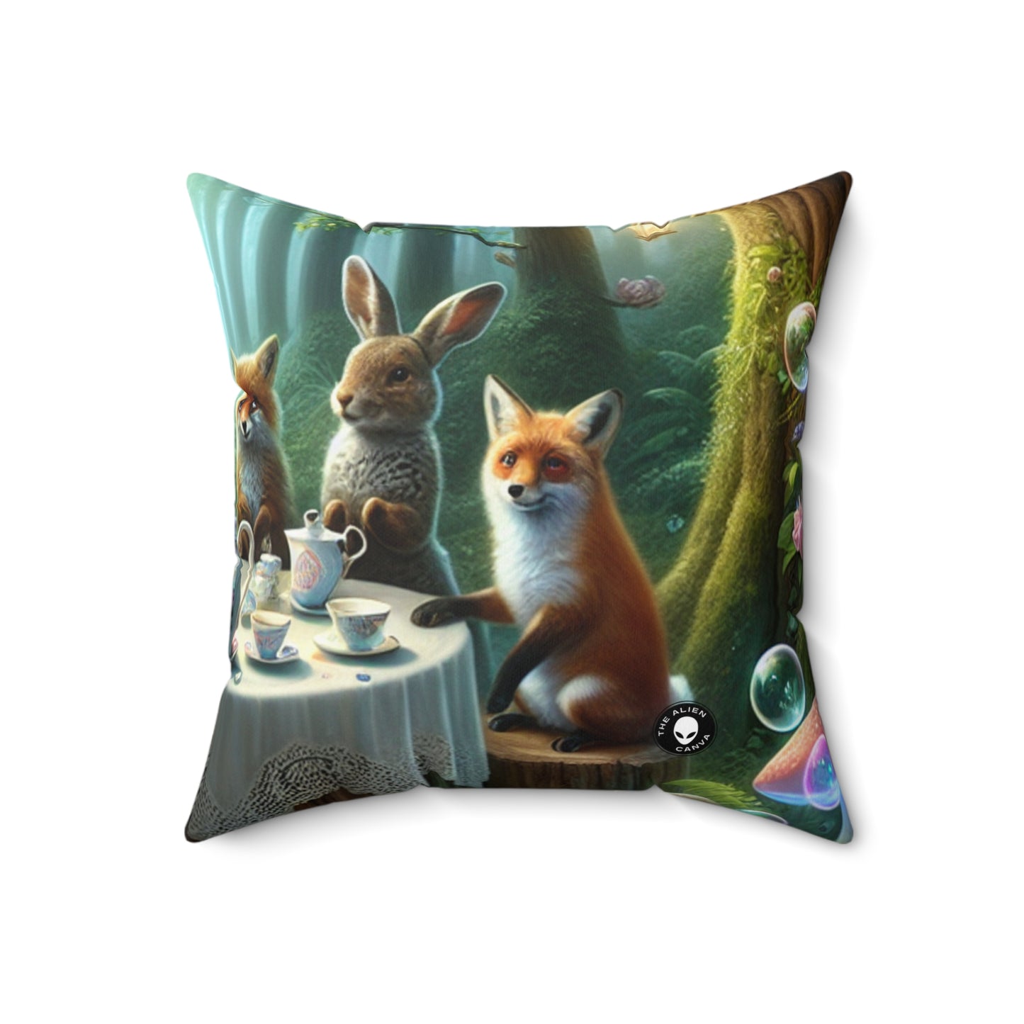 "Enchanted Forest Tea Time"- The Alien Spun Polyester Square Pillow