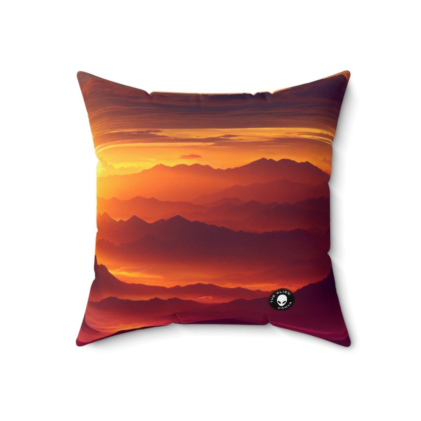 "Dawning Peaks: A Mountain Sunrise"- The Alien Spun Polyester Square Pillow