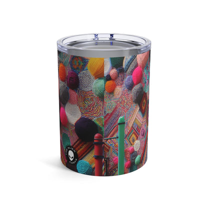 "Yarn of Joy: A Colorful Outdoor Mural" - The Alien Tumbler 10oz Yarn Bombing (Fiber Art)