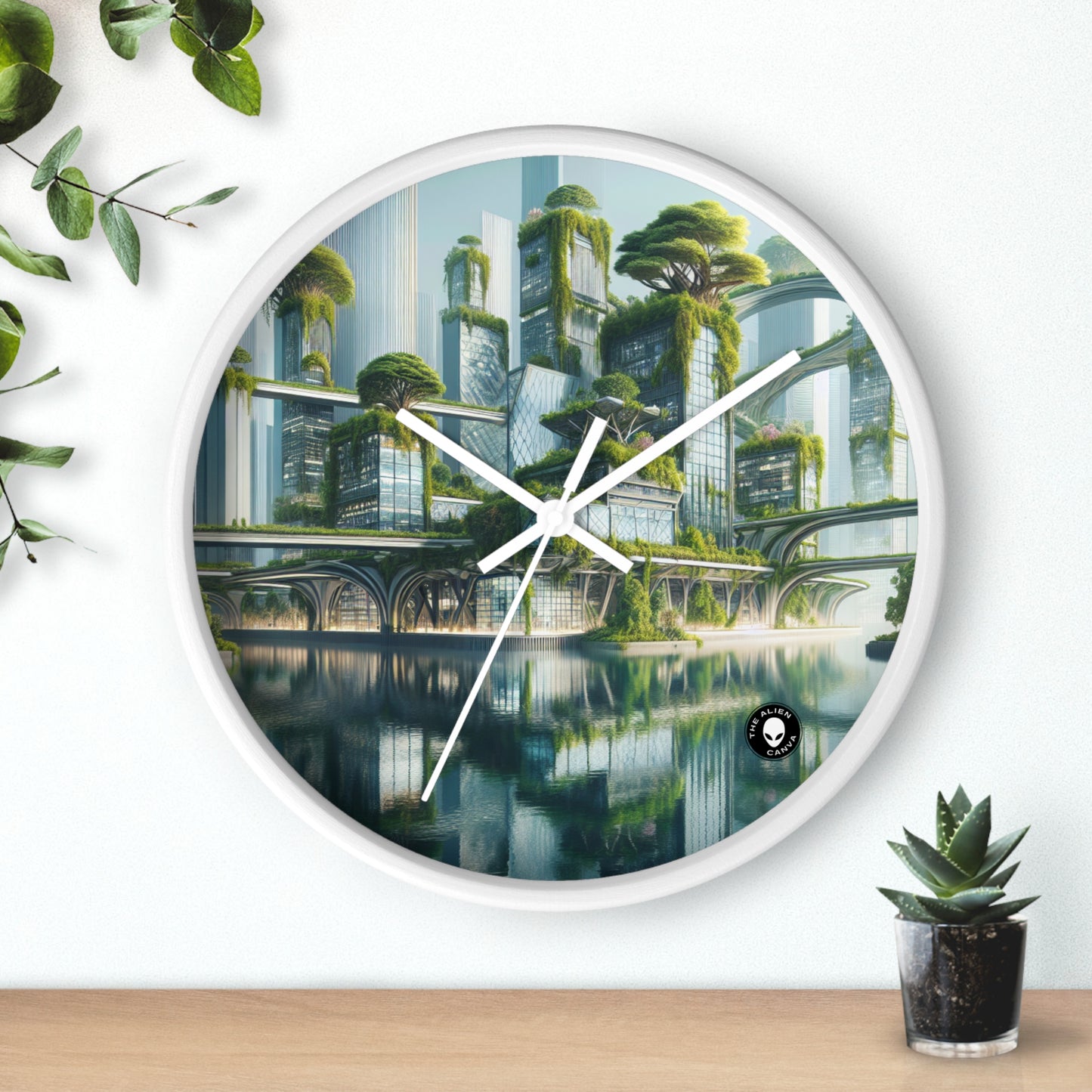 "Nature's Fusion: A Futuristic Cityscape" - The Alien Wall Clock