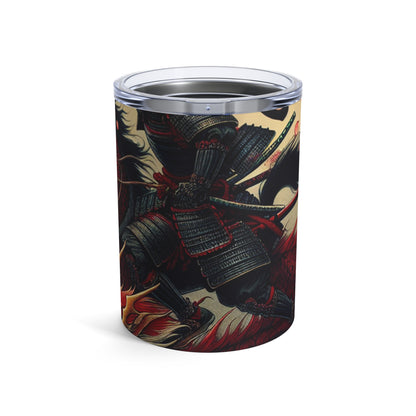 "Storming into Battle: A Samurai's Tale" - Vaso Alien de 10 oz estilo Ukiyo-e (impresión en madera japonesa)