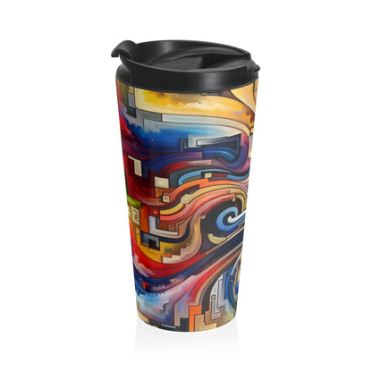 "Serene Blue: Abstract Art with Geometric Shapes" - The Alien Stainless Steel Travel Mug Abstract Art