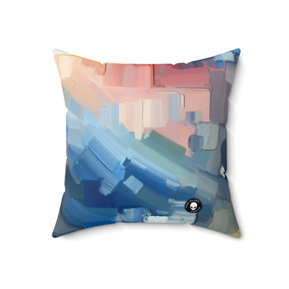 "Tranquil Sunset: A Soft Pastel Color Field Painting"- The Alien Spun Polyester Square Pillow Color Field Painting